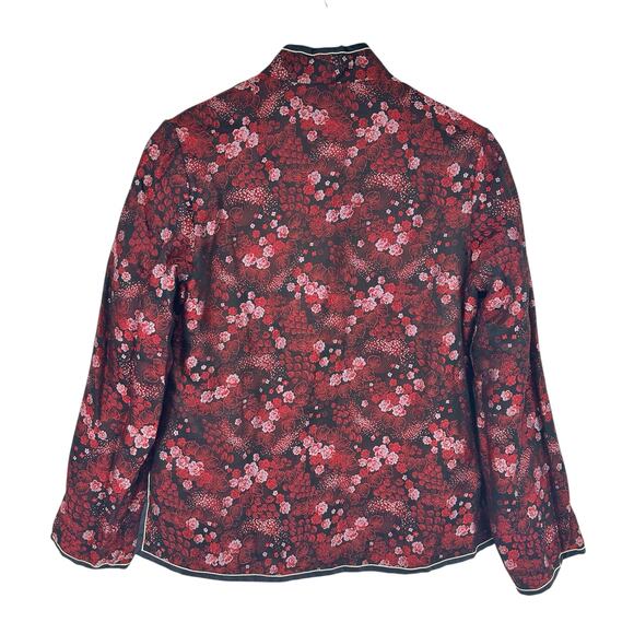 Solz Squirrel Chinese Reversible Silk Jacket Size MED Black Pink Floral GUC - Picture 2 of 13